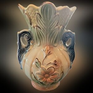 Vintage Lusterware Floral Double Handle Hand Painted Ceramic Vase